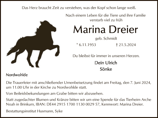 Traueranzeige von Marina Dreier