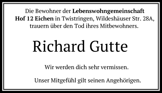 Traueranzeige von Richard Gutte von SYK