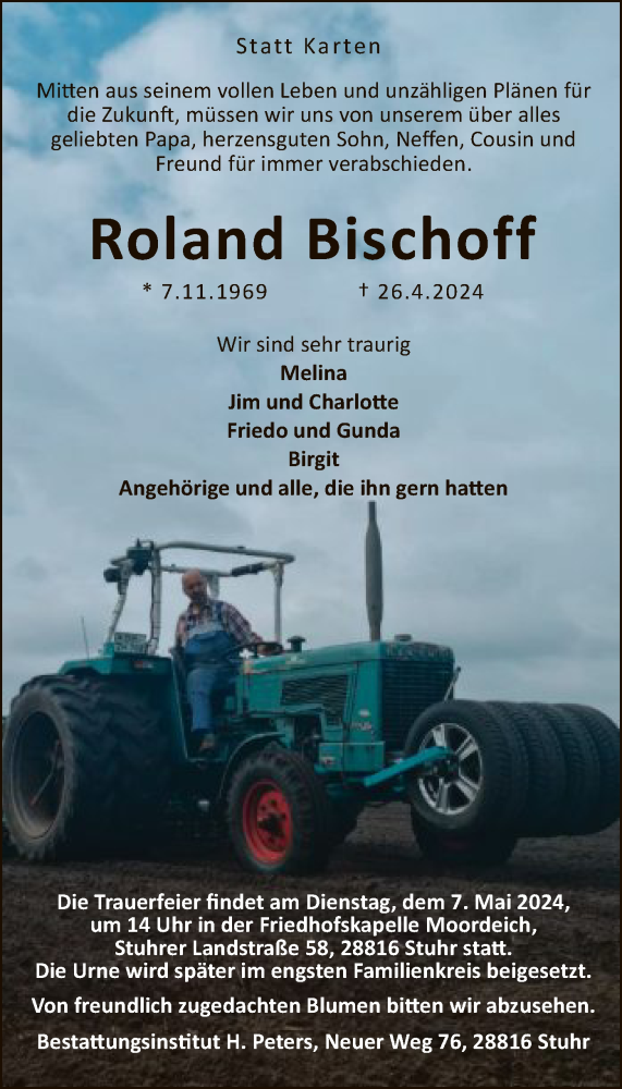  Traueranzeige für Roland Bischoff vom 04.05.2024 aus SYK