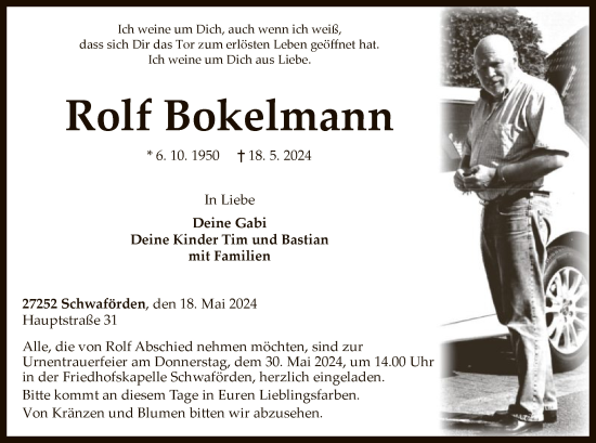 Traueranzeige von Rolf Bokelmann