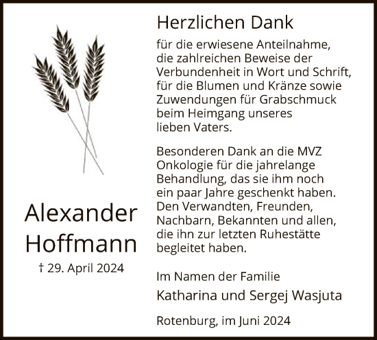 Traueranzeige von Alexander Hoffmann von SYK