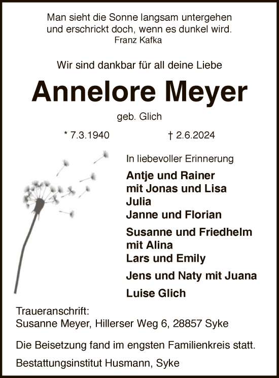 Traueranzeige von Annelore Meyer