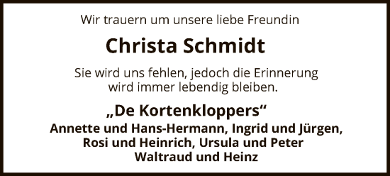 Traueranzeige von Christa Schmidt von SYK