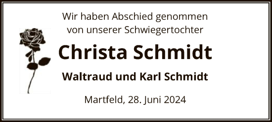 Traueranzeige von Christa Schmidt von SYK