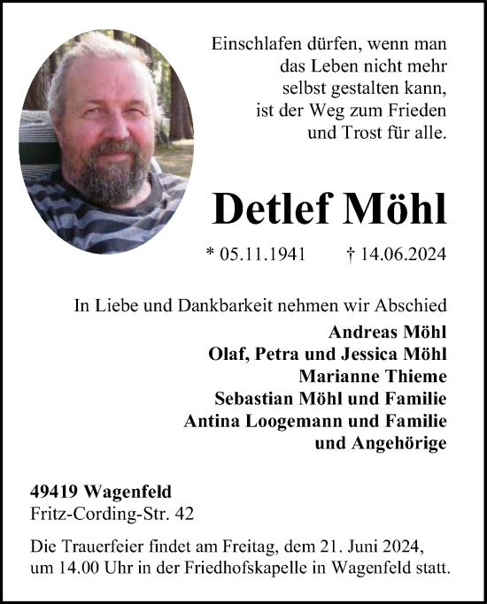 Traueranzeige von Detlef Möhl von SYK