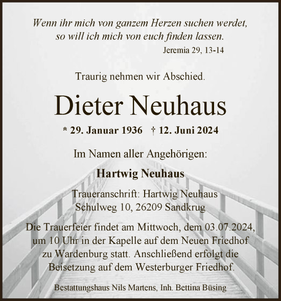 Traueranzeige von Dieter Neuhaus von SYK