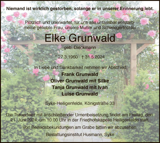 Traueranzeige von Elke Grunwald