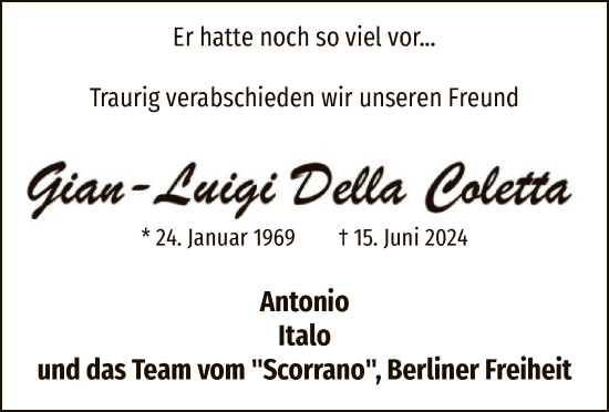 Traueranzeige von Gian-Luigi Della Coletta von SYK