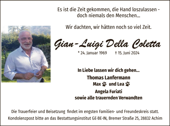 Traueranzeige von Gian-Luigi Della Coletta von SYK