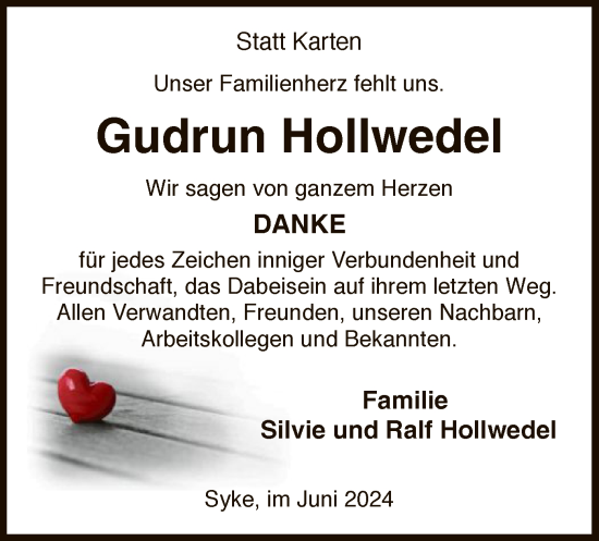 Traueranzeige von Gudrun Hollwedel