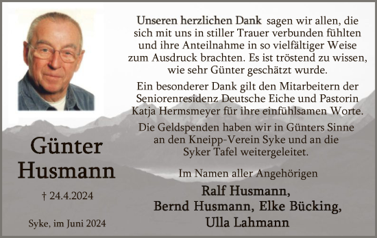 Traueranzeige von Günter Husmann von SYK