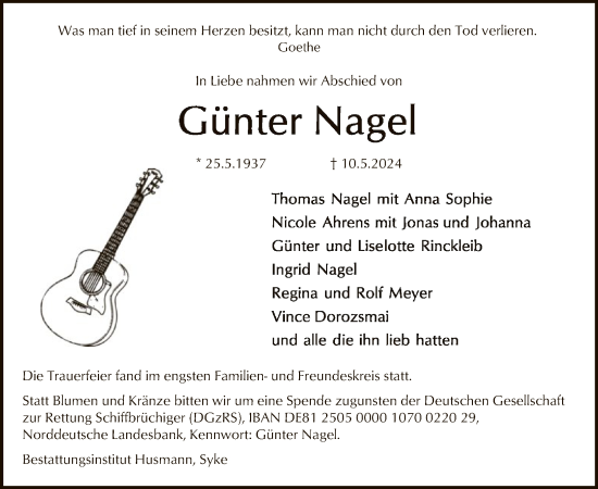 Traueranzeige von Günter Nagel