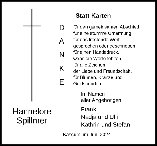 Traueranzeige von Hannelore Spillmer von SYK