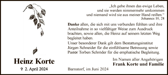 Traueranzeige von Heinz Korte von SYK