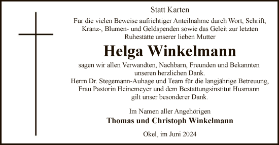 Traueranzeige von Helga Winkelmann