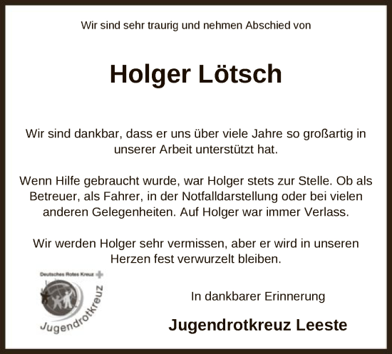 Traueranzeige von Holger Lötsch von SYK