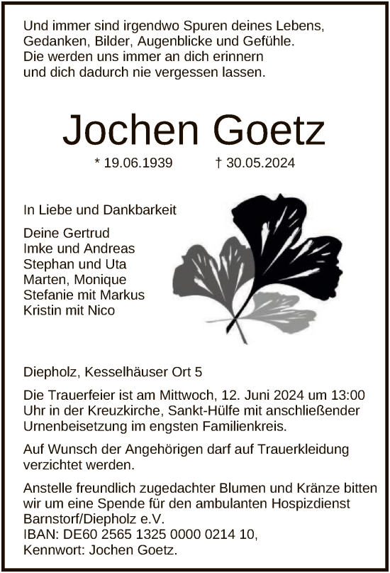 Traueranzeige von Jochen Goetz von SYK