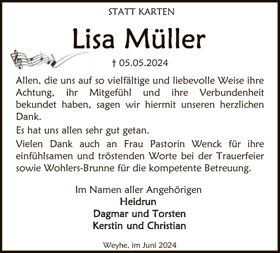 Traueranzeige von Lisa Müller von SYK