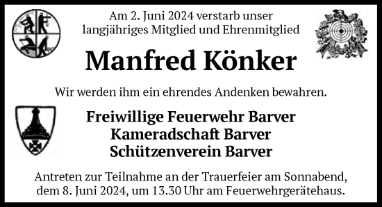 Traueranzeige von Manfred Könker von SYK