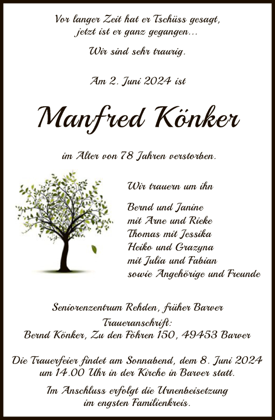 Traueranzeige von Manfred Könker von SYK