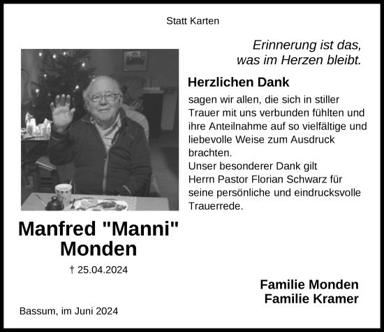 Traueranzeige von Manfred Monden von SYK