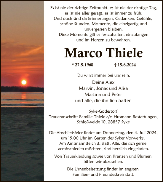 Traueranzeige von Marco Thiele