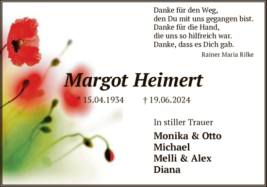 Traueranzeige von Margot Heimert von SYK