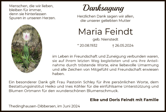 Traueranzeige von Maria Feindt von SYK