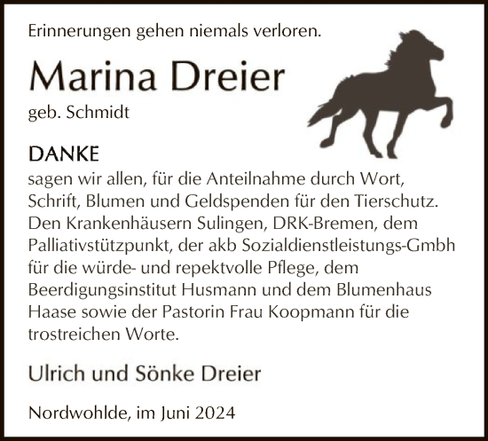 Traueranzeige von Marina Dreier