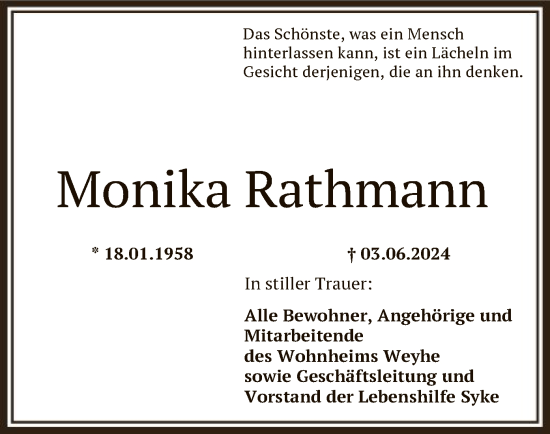 Traueranzeige von Monika Rathmann von SYK