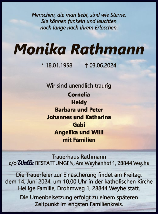 Traueranzeige von Monika Rathmann von SYK