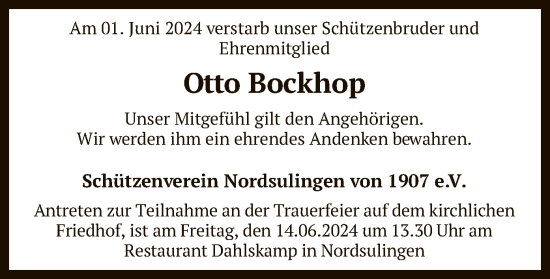 Traueranzeige von Otto Bockhop von SYK