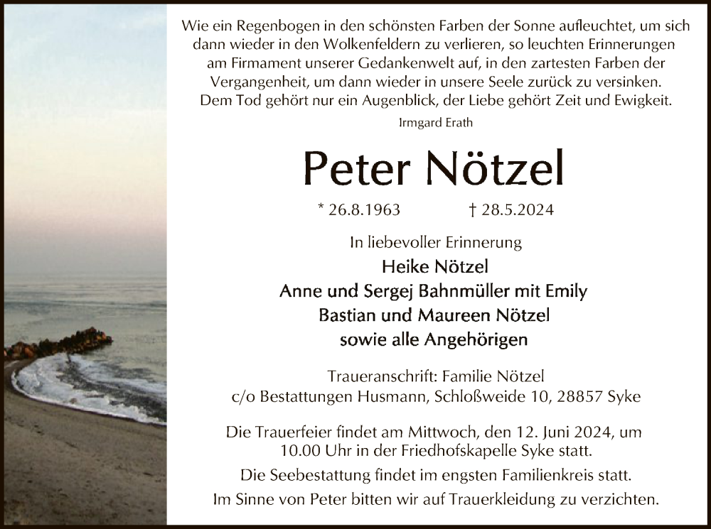  Traueranzeige für Peter Nötzel vom 08.06.2024 aus SYK