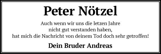 Traueranzeige von Peter Nötzel