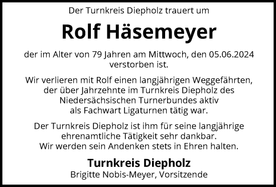 Traueranzeige von Rolf Häsemeyer von SYKSYK