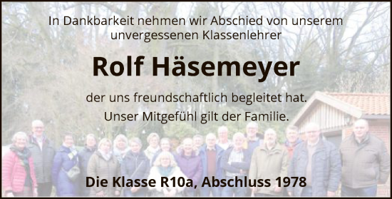 Traueranzeige von Rolf Häsemeyer von SYK