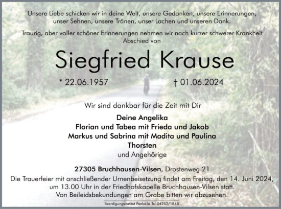 Traueranzeige von Siegfried Krause von SYK