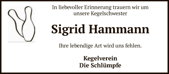 Traueranzeige von Sigrid Hammann von SYK