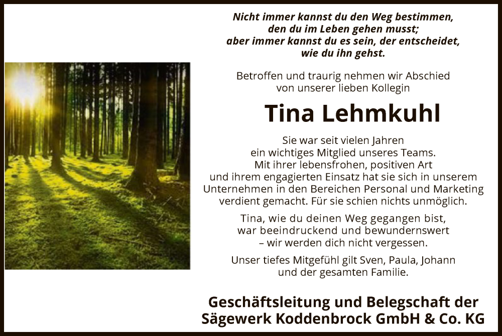  Traueranzeige für Tina Lehmkuhl vom 10.06.2024 aus SYKSYK