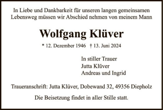 Traueranzeige von Wolfgang Klüver von SYK