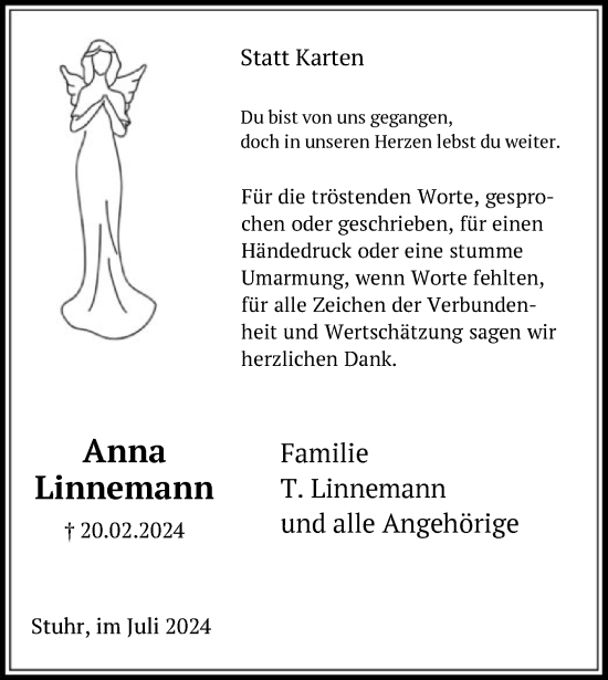 Traueranzeige von Anna Linnemann von SYK