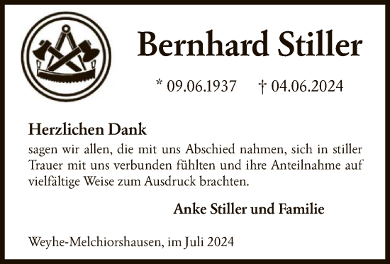 Traueranzeige von Bernhard Stiller von SYK