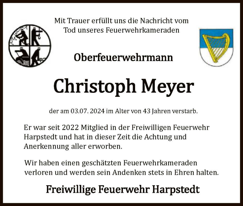  Traueranzeige für Christoph Meyer vom 06.07.2024 aus SYK