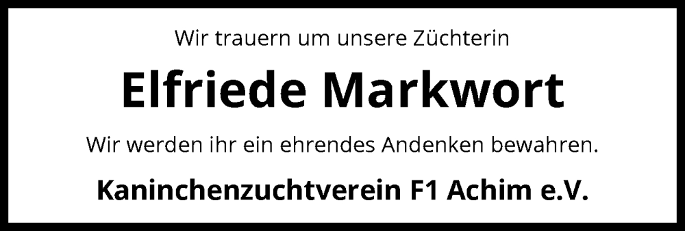  Traueranzeige für Elfriede Markwort vom 23.07.2024 aus SYK