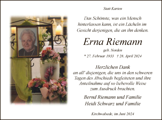 Traueranzeige von Erna Riemann von SYK