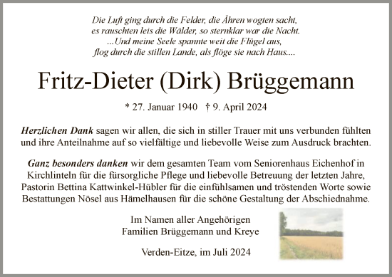 Traueranzeige von Fritz-Dieter Brüggemann von SYK