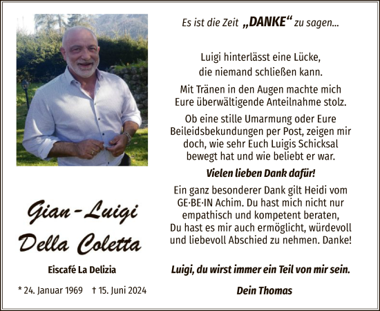 Traueranzeige von Gian-Luigi Della Coletta von SYK