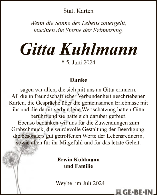 Traueranzeige von Gitta Kuhlmann von SYK