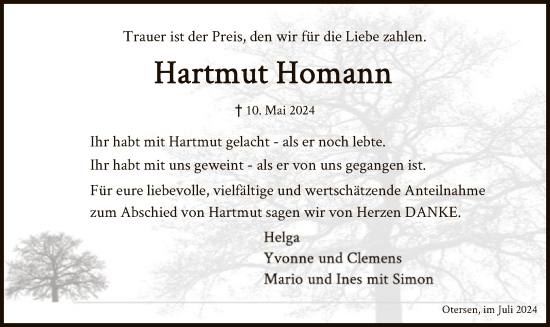 Traueranzeige von Hartmut Homann von SYK