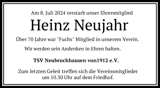 Traueranzeige von Heinz Neujahr von SYK